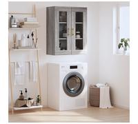 Wall Cabinet Grey Sonoma 69.5x34x90cm Engineered Wood 2-Door Glass Gold ModernX