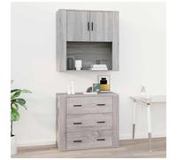 Wall Cabinet Grey Sonoma 80x33x80 cm Engineered Wood 2-Shelf 2-Door Modern Plus