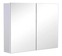 Wall Cabinet Mirror Bathroom Modern Shelf Storage Double Door MDF White