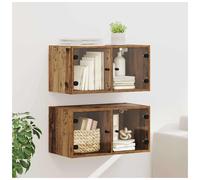 vidaXL 2 Glass Door Old Wood Wall Cabinet Set of 2 - Size: 35 x 68 x 37cm - Brown - Wilko