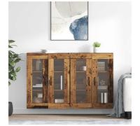Wall Cabinet Old Wood 69.5x34x90cm Engineered Wood 4-Door Glass Shelves Set of 2