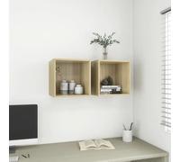 Wall Cabinet Set Floating Sonoma Oak 37x37x37cm Engineered Wood 2pcs Modern Pack