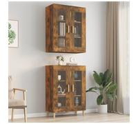 Wall Cabinet Smoked Oak Engineered Wood 69.5x34x90 cm WallMounted 2-Door Gold XL