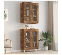 Wall Cabinet Smoked Oak Engineered Wood 69.5x34x90 cm WallMounted 2-Door Gold XL