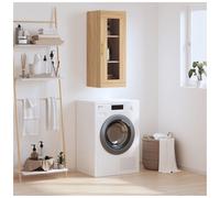 Wall Cabinet Sonoma Oak 34.5x34x90cm Engineered Wood & Glass 1 Door Gold Handle