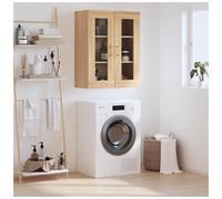 Wall Cabinet Sonoma Oak 69.5x34x90 cm Engineered Wood 2 Door Glass Gold Handles