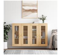 Wall Cabinet Sonoma Oak 69.5x34x90cm Engineered Wood Glass 4-Door Wall Unit Slim