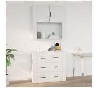 Wall Cabinet White 80x33x80cm Engineered Wood 2 Doors 2 Shelves Modern Compact