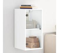 Wall Cabinet White Engineered Wood & Glass 35x37x68.5 cm. Floating Wall-Mounted