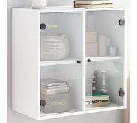 Wall Cabinet White Engineered Wood Glass 68x37x68.5cm Wall-Mounted Display Shelf