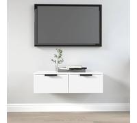 Wall Cabinet White Wood Material 68 x 30 x 20 cm with Drawers, Modern Multi-Purpose Cabinet for Living Room, Bedroom, Kitchen, Hallway, Compact Storage Space and Organiser System
