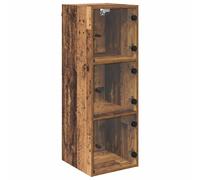 Wall cabinet Artisan oak 35x37x102cm Engineered wood 3-shelf Glass door mounts .