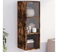 Wall Cabinet with Glass Doors Smoked Oak 35x37x100 cm Berkfield Home Brown One Size