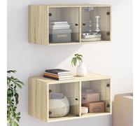Wall Cabinets 2 pcs Sonoma Oak Engineered Wood Slim w/ Glass Doors 68.5x37x35 cm