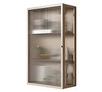 Wall Cabinets Large Capacity Three-tier Locker Bathroom Single Door Glass Wall Cabinet Kitchen Wall Cabinet Wall Storage Rack Entrance Storage Cabinet (Color : Beige, Size : 60 * 35 * 15cm)