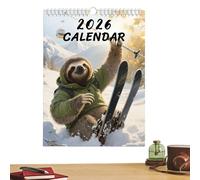 Wall Calendar 2026,12-Month Paper Planner | 8.27x11.02in Skiing Sloth Art Wall Calendar | for Home Dorm Apartment House Bedroom Living Room School Nursery Shop
