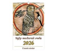 Wall Calendar 2026-2026 Monthly Calendar Planner, Medieval Owl Artwork Imagery, Historical Gothic Style Design, Time Management Organization Tool, Decorative Home Study Apartment Accessory