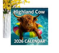 Wall Calendar 2026 Highland Cattle Theme - December Scottish Highland Calendar | Decorative For Home Office School | For Christmas Indoor Decoration Classroom Family