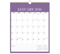 Wall Calendar 2026 - Monthly Calendar from December 2025 - December 2026, Spiral Binding Hanging Calendar 2026 for Home/Office, 12" x 14.5", Purple