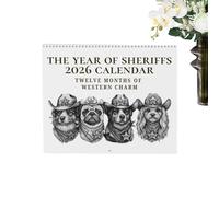 Wall Calendar 2026 - Sheriff Dog Western Design Monthly Planner for January to December, Large Grid for Appointment, for Family and Dog Lovers, 28 x 22 cm