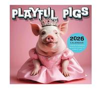 Wall Calendar | 2026 Wall-Mounted Calendar with 12 Month - Playful Hog Theme Small Ornament Funny for January to December Daily Tasks Schedule Management