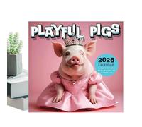 Wall Calendar, 2026 Whole Year Monthly Planner, 8.27x8.27 Inches, Playful Hog Theme Decorative Ornament, Funny January to December Schedule Organizer for Daily Tasks in Home Workplace Classroom
