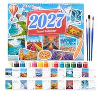 Wall Calendar 2027 Painting by Numbers for Adults, DIY Craft Calendar 2027 for Hanging, Landscape & Travel Motifs, Complete Set with Acrylic Paints & Brushes, Creative Gift & Wall Decoration