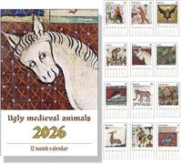 Wall Calendar Monthly 2026 Vintage Unique,Ugly Medieval Animals 2026 Wall Calendar,Weird Medieval-Animals Wall Calendars,White Elephant Gag Novelty Gift