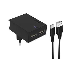 Wall Charger Double USB 3A Smart Ic Cable Usb-C Swissten Slim Black