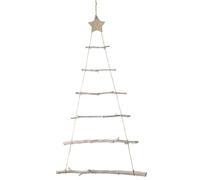 Wall Christmas Tree 32x22 Inch Wooden Hanging Christmas Tree with Twig Ladder and Star Wall Decor for Xmas Ornament Display