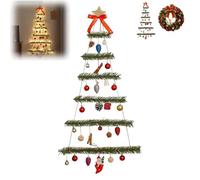 Wall Christmas Tree with Lights,Wall Hanging Mounted Christmas Trees Lighted Hanging Walls Decoration Ladder Trees Star Topper,Handmade Rustic Flat Hanging Xmas Trees Indoor