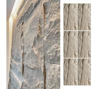 Wall Cladding 3D Wall Panels Outdoor Indoor, Modern Faux Stone PU Wall Paneling, Artificial Stone Panel for Wall, Interior Exterior Accent Wall Covering(Light Gray 2,6pcs)