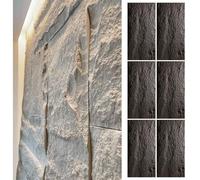 Wall Cladding 3D Wall Panels Outdoor Indoor, Modern Faux Stone PU Wall Paneling, Artificial Stone Panel for Wall, Interior Exterior Accent Wall Covering(Gray 1,6pcs)