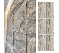 Wall Cladding 3D Wall Panels Outdoor Indoor, Modern Faux Stone PU Wall Paneling, Artificial Stone Panel for Wall, Interior Exterior Accent Wall Covering(Light Gray 1,6pcs)