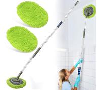 Wall Cleaner, Max 66'' Wall Mop with Long Handle, Ceiling Dust Mop with 15° Labor-Saving Elbow Extension Pole, Baseboard Duster Washer Scrubber, High Reach Window Cleaning Brush, Roof Cleaning Tool-GN
