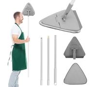 Wall Cleaner Mop with 51 Inches Long Handle, 3-in-1 Ceiling Cleaning Tool Duster with Squeegee and 3 Replacement Microfiber Chenille Pads, Lightweight Triangle Mop for Walls Windows Floors Baseboard