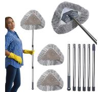 Wall Cleaner Mop with Long Handle 100 Inches, 2-in-1 Ceiling Cleaning Tool Duster with 2 Replacement Microfiber Chenille Pads for Painted Walls, Baseboard, Window, Floor (Gray)