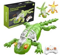 Wall Climbing Gecko, Remote Control Wall Crawler Gecko Toy with Glow in The Dark & LED Eyes, Electric Lizard Crawling Toy for Kids, Wall Crawling Lizard (Green)