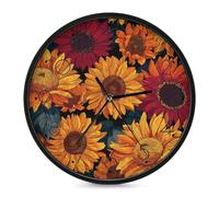 Wall Clock 10 Inch Non-Ticking Silent Modern Simple Style Round Decor Clocks Retro Sunflower Pattern Clock Decorative Battery Operated Wall Clocks for Home Office Living Room Bedroom Kitchen