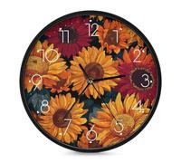 Wall Clock 10 Inch Non-Ticking Silent Modern Simple Style Round Decor Clocks Retro Sunflower Pattern Clock Decorative Battery Operated Wall Clocks for Home Office Living Room Bedroom Kitchen