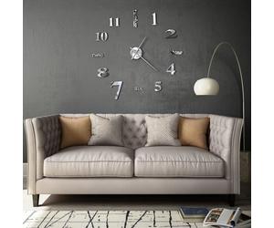 Wall Clock 100cm Silver 3D DIY EVA Extra-Large Modern Glossy Home Decor Stylish
