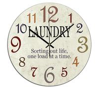 Wall Clock 10x10 Inch for Home Laundry,Sorting Out Life,One Load At A Time Round Wooden Clock Battery Operated Silent Movement Wall Clock Decor for Bedroom Office Shabby Chic Wall Decorations