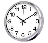 Wall Clock 12 Inch Metal Frame Glass Cover Non-ticking Number Quartz Wall Clock Modern Quartz Design Decorative Indoor/Kitchen(Silver)