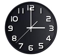 Wall Clock 12" Silent Non-Ticking Quartz Decorative Wall Clock 3D Large Number, Modern Style Good for Living Room & Home & Office Battery Operated(black)