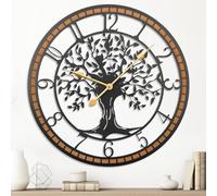 Wall Clock,20" Large Wall Clock for Living Room Décor,Tree of Life and Wooden Frame Design,Silent Non-Ticking Battery Operated Clock for Dining Room,Bedroom,Kitchen or Office (Arab,20Inch)