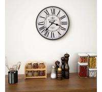 Wall Clock 30 cm Vintage MDF White & Black Retro Kitchen Living Room Large Dial