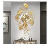 Wall Clock, 3D t Metal Wall Clocks, Ginkgo Leaf Design Large Living Room Wall Watches Silent Non Ticking Modern Quartz Decoration Clock,55X90CM