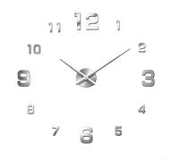 Wall Clock, Adjustable 80-120cm DIY Mirror Design Non-Ticking Movement 3D Effect Home Decor for Living Room Bedroom Office(Silver)