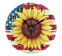 Wall Clock,American Flag Yellow Sunflower,Modern Round Clocks Quartz Decor Clocks for Kitchen Living Room 25cm