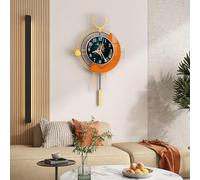 Wall Clock Battery Operated Bedroom, Large Modern Deer Type Silent Decorative Clocks, Wall Decor Clock Quiet Non Ticking with Pendulum for Living Room, Office, Kitchen, School, Gold, 40cm×62.7cm